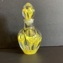 Vintage St Clair Lemon Yellow Trumpet Flowers Pefume Bottle - mint Condition  7” tall