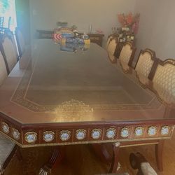 Luxury 13-Piece Dining Room Set – Large Table + 12 Chairs + Custom Glass Top