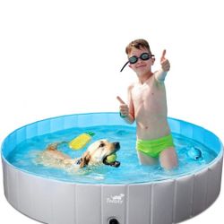 Toozey Dog Pool, Slip-Resistant Kiddie Pool, Foldable PVC Dog Pet Swimming Pool, Hard Plastic Pool for Kids, Portable Pools for Large Medium Small Dog