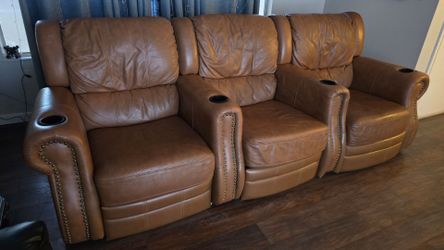 Premium Genuine Leather Triple Reclining Sofa | 3 Recliners | Cup Holders