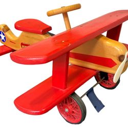 Amish made Vintage Wooden Rideable Flying Machine with rolling wheels toy airplane for kids(address in description  👇delivery 🚚 available within 15 