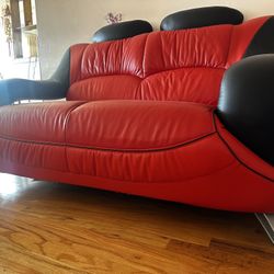 Red Leather Loveseat Couch Sofa