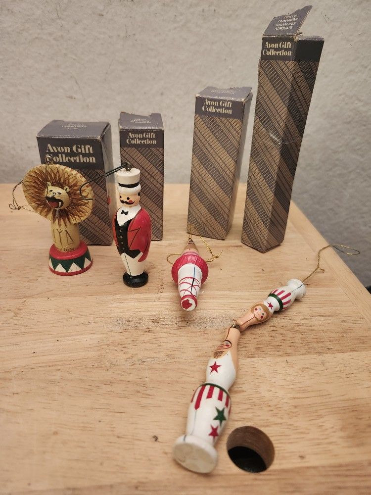 Lot of 4 Vintage Avon Circus Ornaments Acrobats Ringmaster Lion Ballerina