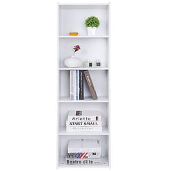 Wood Bookcase 5-Tier Open Shelf Narrow Freestanding Bookshelf Storage White