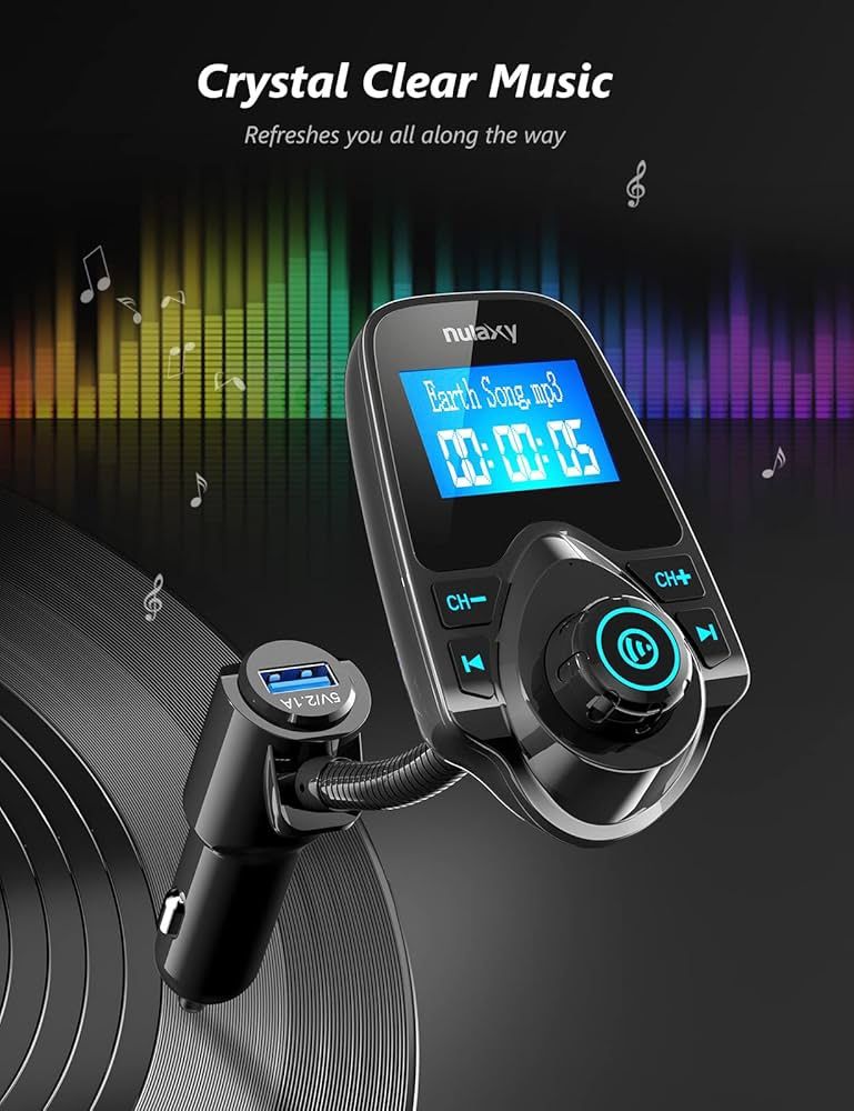 Nulaxy Car Bluetooth FM Transmitter 1.44" Display Flexible Gooseneck Handsfree Call Wireless Music