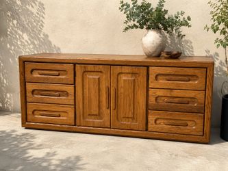 Oak Mid Century 9 Drawer Buffet Sideboard Cabinet