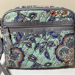 Vera Bradley Hipster Crossbody Shoulder Bag Gray Mint Green