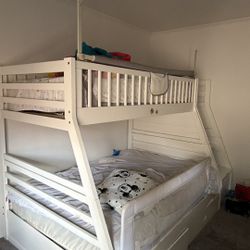 Premium Twin over Full Bunk Bed w/ Storage, Stairs & 2 Mattresses – Good Condition