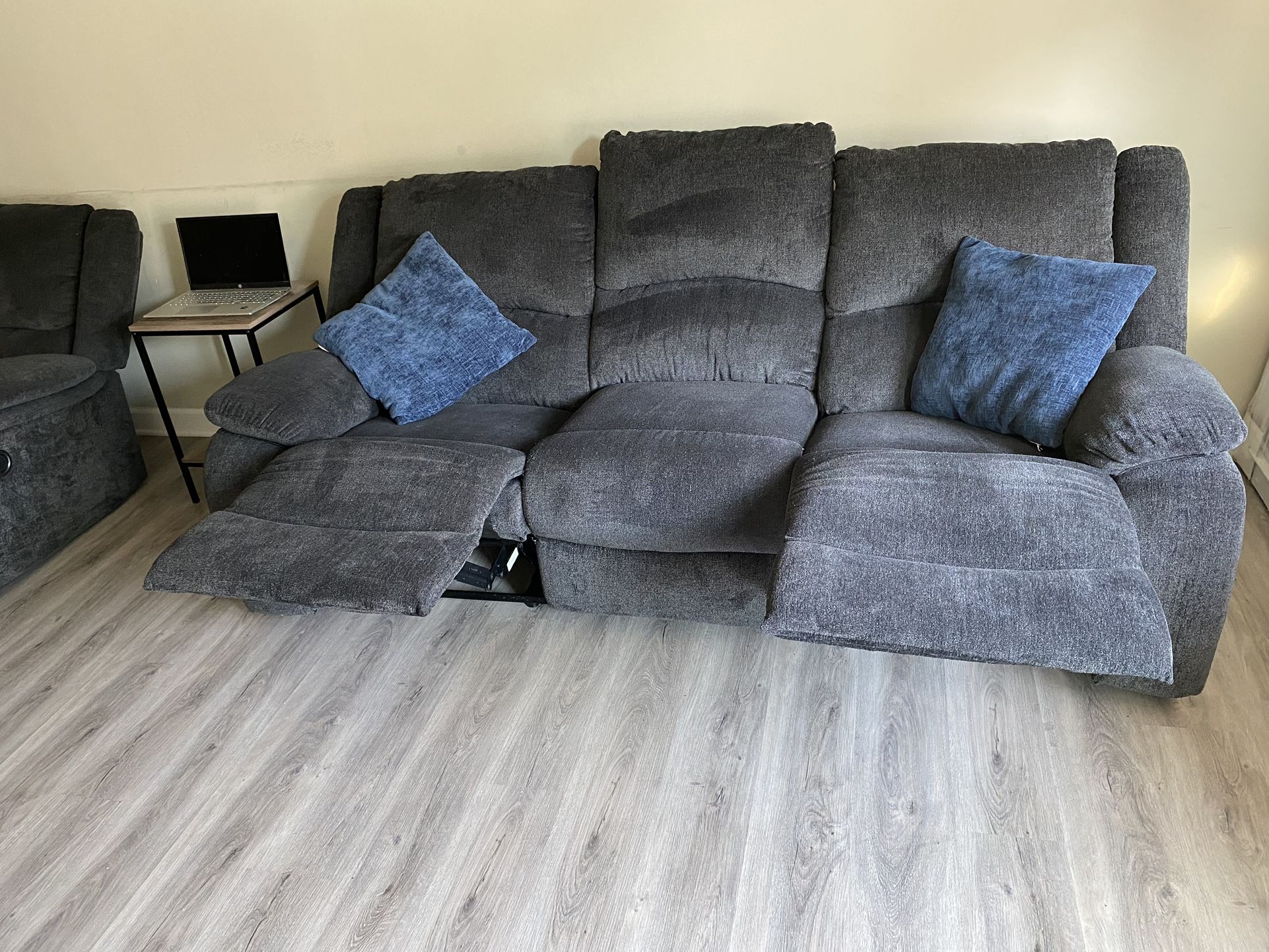 Gray Microfiber Reclining Couch And Love Seat Set