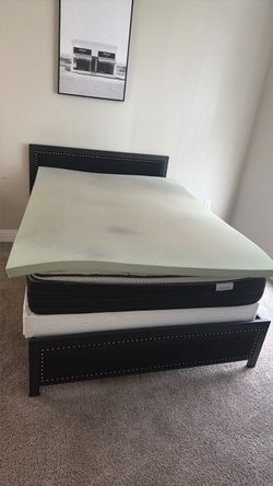 Black Upholstered Bed Frame with Mattress
