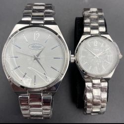 Antonio Collection Silver Tone His & Hers Wrist Watches New