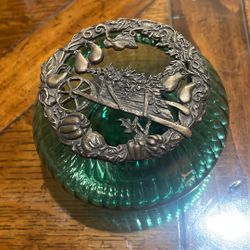 Rawcliffe Pewter Green swirl glass potpourri Trinket Jar