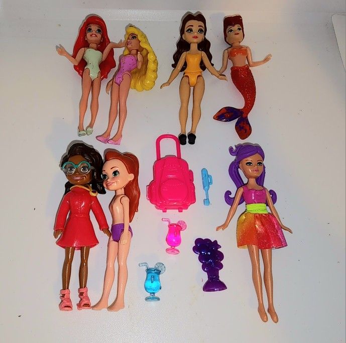 lot of Polly Pocket, Disney Princess, and similar 4 inch mini figure dolls