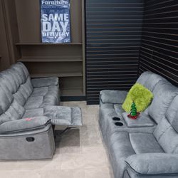 *New Year Sale Event*---Barcelona Classic Gray Fabric Reclining Sofa/Loveseat Sets---Delivery And Easy Financing Available🙌