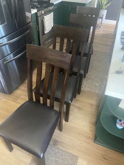 Wood and leather chairs and bench 80
