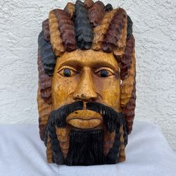 Vintage Jamaican Rasta Folk Art Wall Decor Hand Carved Solid Wood