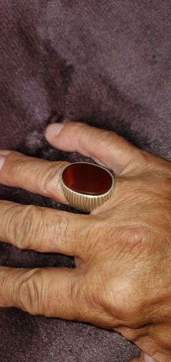 1940'S Sterling Silver Hand Made Hammered Carved Red Carnelian Ring