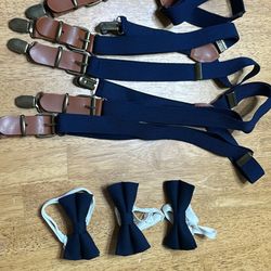 Kids Navy Suspenders And Bow ties 