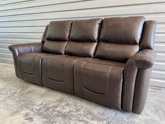 Alba Leather Power Reclining Sofa with Power Headrests, Brown