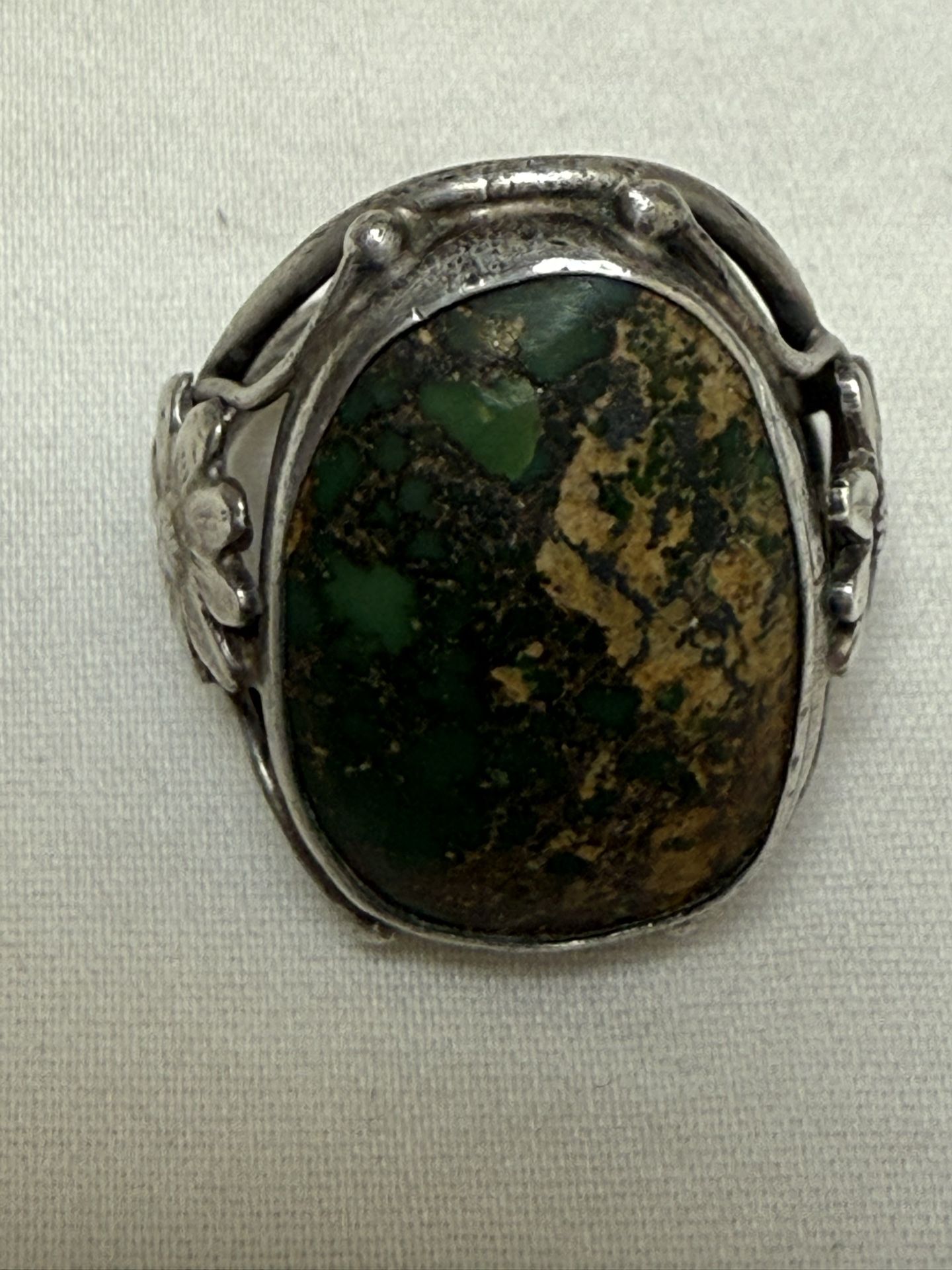Size 5.5 Navajo Artisan Vintage Southwest Style Ring Turquoise Green And Yellow Stone