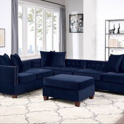 Brand New Navy Sectional Sofa With Ottoman 