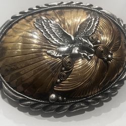Vintage Navajo Allen Chee Sterling Silver Gold Eagle Belt Buckle