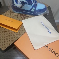 Louis Vuitton Virgil Abloh LV Monogram Trainer Sneaker Blue Size 10.5 