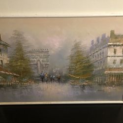 Jim Brawn, Paris street scene, oil on canvas, framed, circa late 20th century
