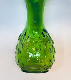 Beautiful mid century emerald green teardrop hobnail vase