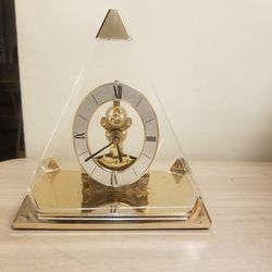 Howard Miller Pyramid Clock Skeleton Battery Mid Century 621-262 parts as is battery acid where battery goes.