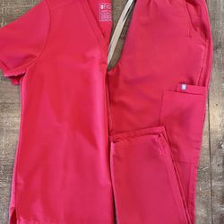 Figs Scrub Set Red Size M Yoga Waistband Yola Bottoms Catarina Top EUC 