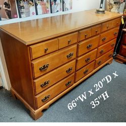 Maple Colonial Style Stanley 12 Drawer Dresser / Wooden Dresser / Long Chest Of Drawers