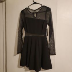 Black Mesh Flare Dress New
