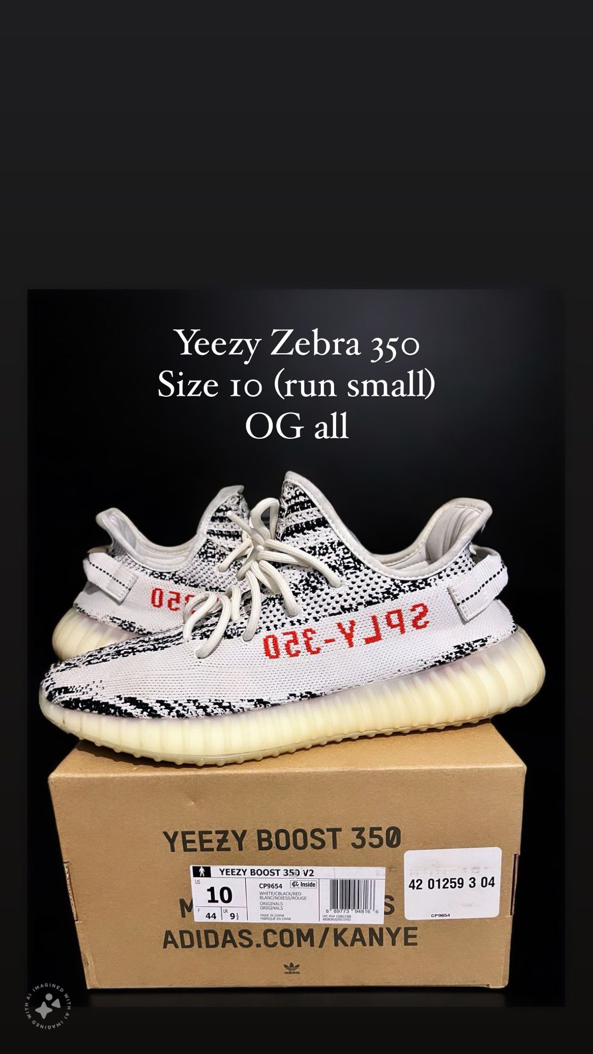 Adidas Yeezy Boost 350 Zebra Size 10