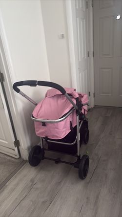 Kinder King Cozi 2 Convertible Baby Stroller, Folding High Landscape Infant Carriage, Adjustable Canopy, Diaper Bag, Anti-Shock, Pink