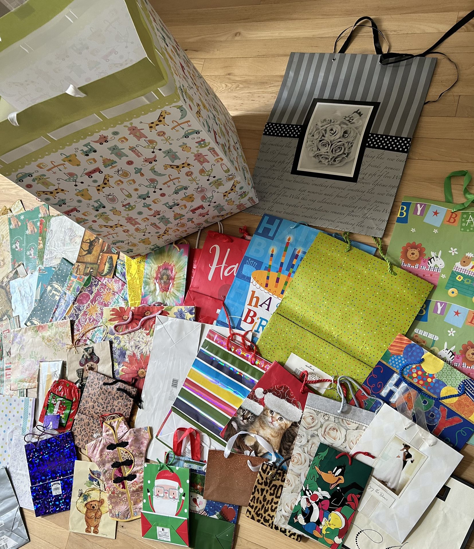 Bunch Of Vintage gift Wrap Wrapping Paper And Gift Bags All Occasions