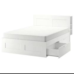 Brimnes IKEA Queen Bed W/ Storage And Headboard 