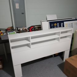 Queen Size White Headboard With Shelves