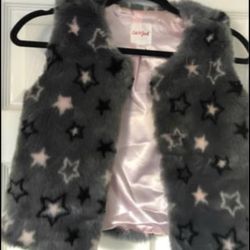 Girls Grey Fuzzy Vest With Stars L