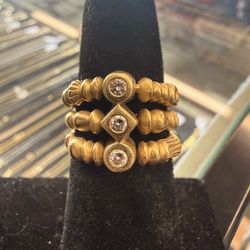 18KT Triple Band Ring W/ Natural Round Diamond 37806-1