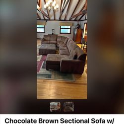 Chocolate Brown Sectional Sofa w/ Ottomans