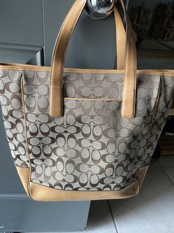 Coach Khaki and Tan Signature Tote 13”x16”