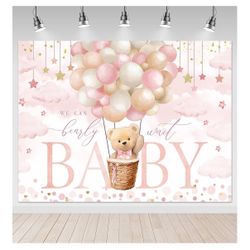 Bearly Wait Girl Baby Shower Party Decorations Background 7x5