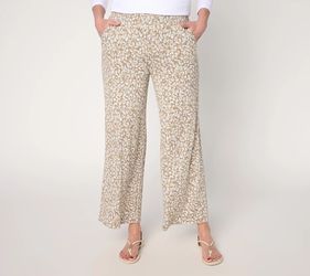 Susan Graver Soleil Knit Printed Ankle Pants Taupe Animal, Size Petite XX-Small