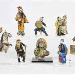 Eight 19th Century Shekwan Kilns Chinese Pottery Figure On Lucite Stands  