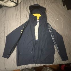 Vintage Nautica Challenge J-Class Navy Blue Raincoat Hooded Jacket Mens 