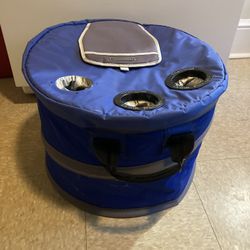 California Innovations Collapsible Insulated 5 Gallon Cooler w/Carrying Handles- BLUE Lid has 3 cup holders and a reach in and grab flap. Great Condit