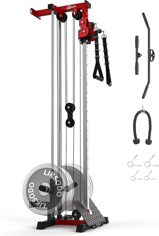 Cable Station Wall Mounted, 18 Height Pulley Tower, LAT Pull-Down Machine with Adjustable Dual Pulley System