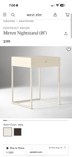 West Elm Mirren Nightstand 18” – Ivory