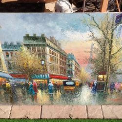 Vintage Paris Oil Painting On Canvas 